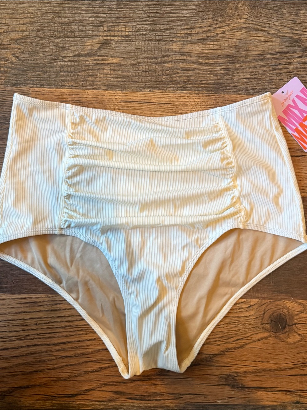 Kortni Jeane Cream High-Waist Ribbed Bikini Bottom